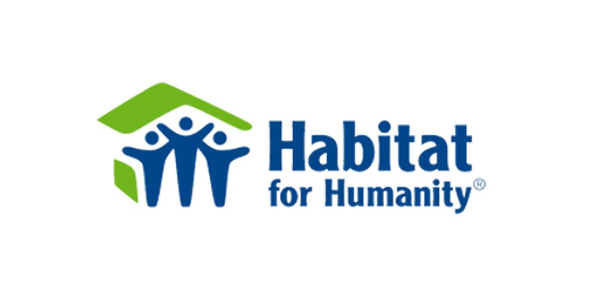 habitat for humanity colored logo in blue and green on a white background