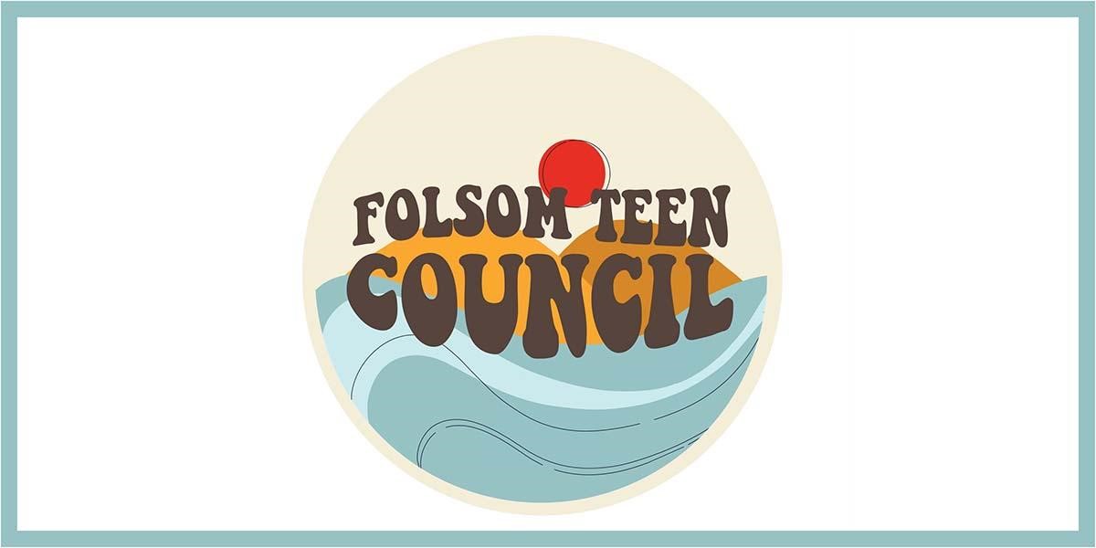 teen council red, orange, blue, and beige logo on a white background with a light blue border