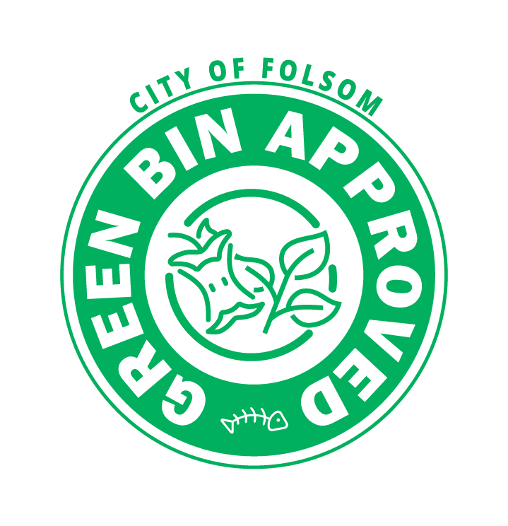 Green Bin Approved logo with an eaten apple core, and a branch with leaves on the logo center
