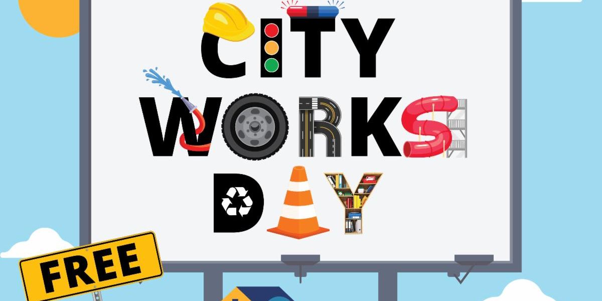 CityWorksDay_Flyer with logo of various city amenities and services as the text with a free sign below