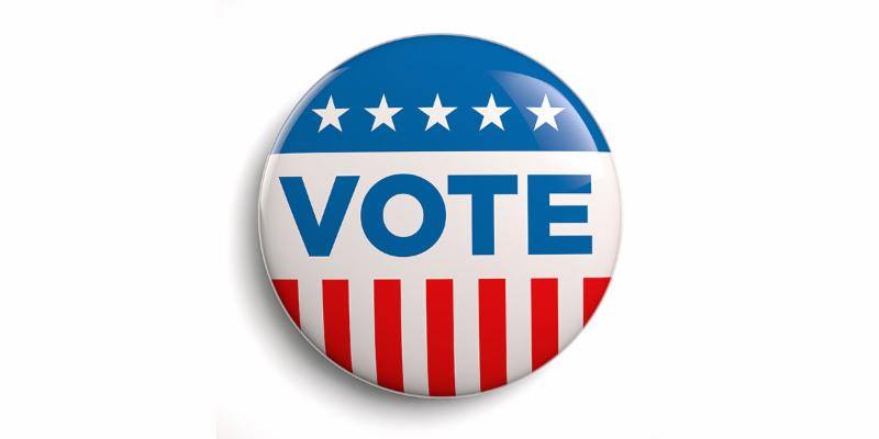 Stock Image of white, blue, and red Vote Button