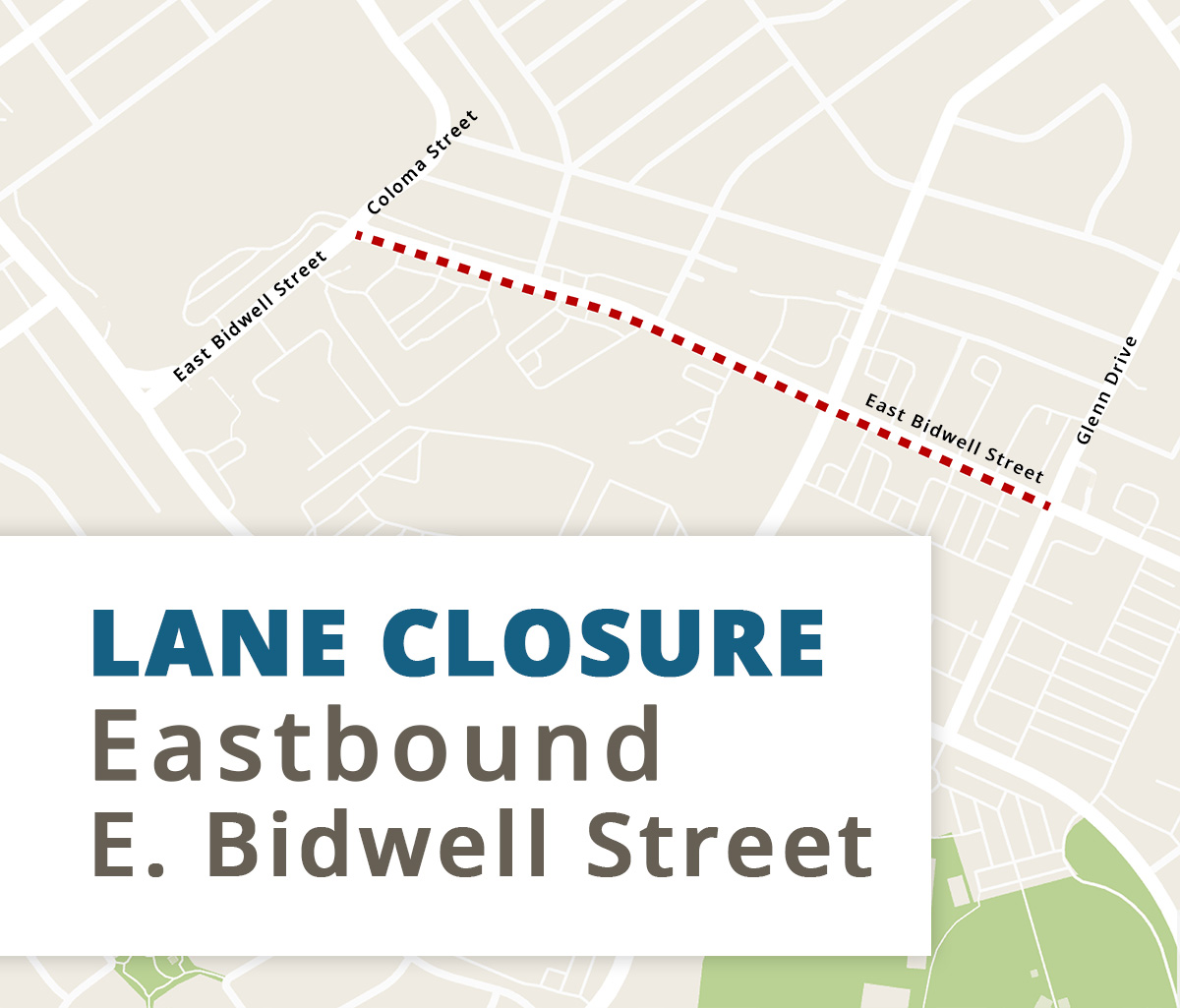 Map of lane closure on East Bidwell Street